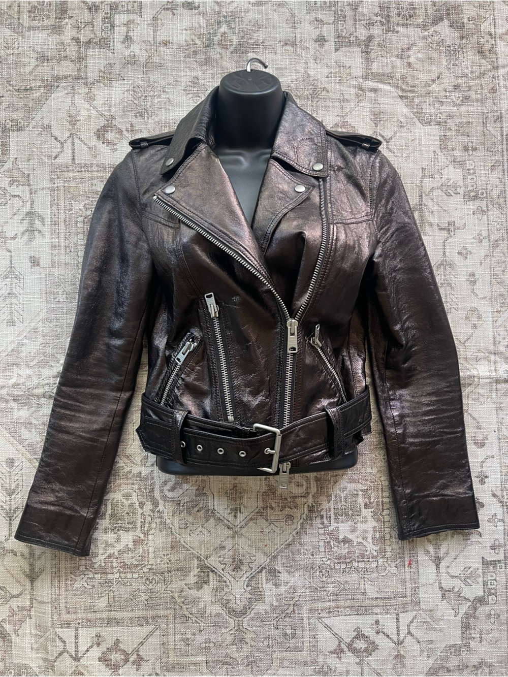 AllSaints Dark Brown Rigby Payton Leather Biker Jacket